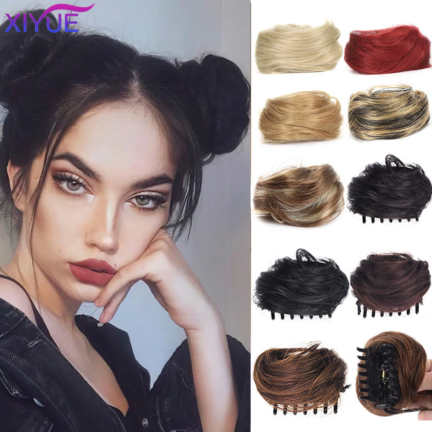 XIYUE Synthetic Claw Clip-on Hair Chignons Buns ​Curly Hair Clip Heat Resistant Womens Hair Golden White Gray Bun Wigs