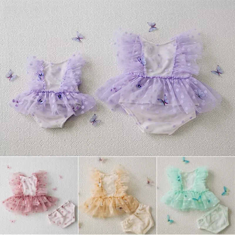 Newborn Photography Props Baby Clothes Fairy Butterfly Pearl Headband Suit Dresses for Newborn Girls Studio Photo Shoot Props