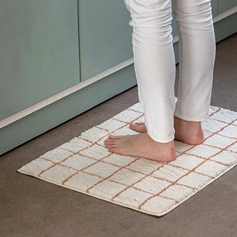 VIKAMA Summer InS-style Korean Striped Checkered Bedroom Carpet, Anti-slip and Absorbent Bathroom Floor Mat, Home Decoration