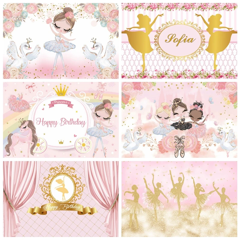 

Ballet Dancer Baby Girl's Birthday Backdrops Photography Party Decor Portrait Photographic Background Photo Studio Photocall