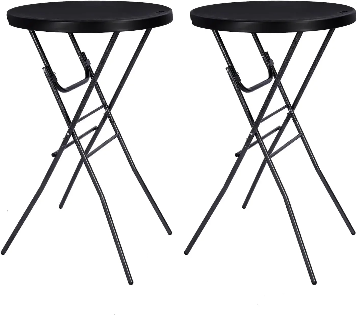 28in Folding Cocktail Table, Round Bar Height Table, Black 2-Pack