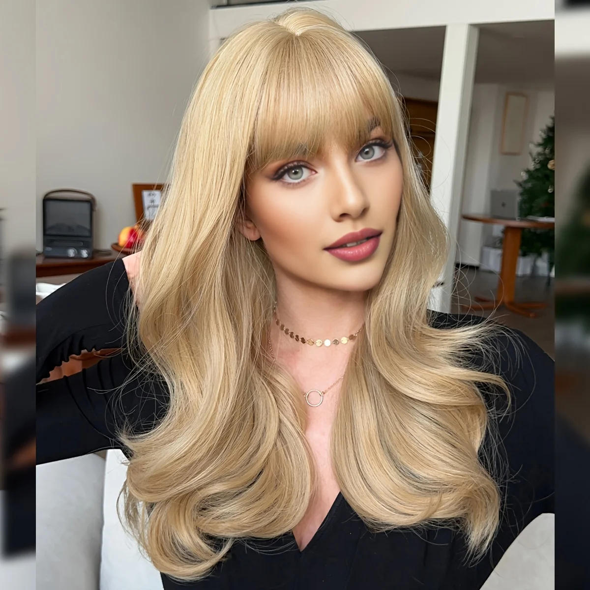 Women's Daily Party Long Loose Curly Hair Blonde Wig High Density Women's Fashion Wig Heat Resistant Synthetic Wig 24 Inches