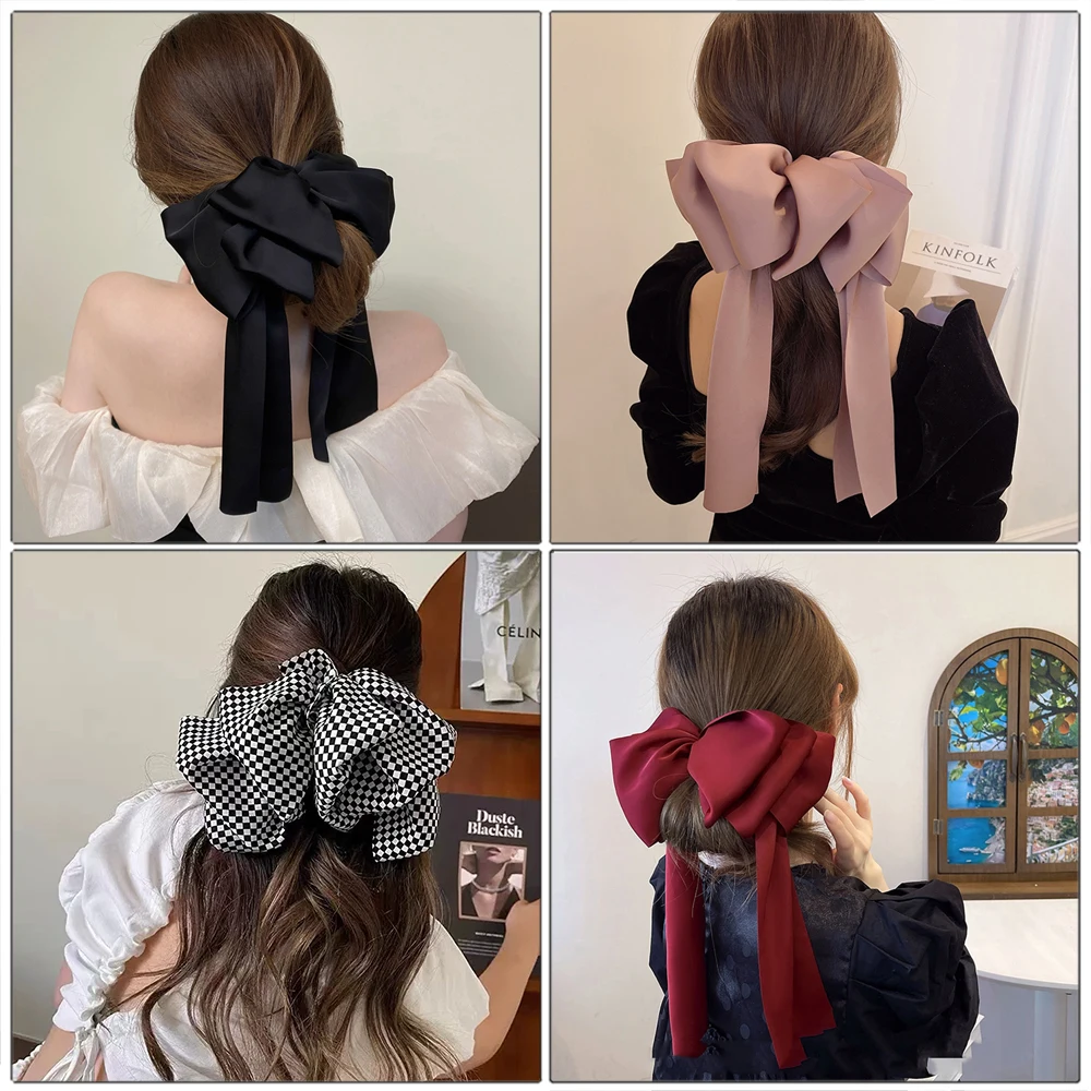 Velvet Big Bow Hair Clip Red Black Party Festival Hair Barrette Hairpins For Women Elegant Ponytail Headwear Accessories