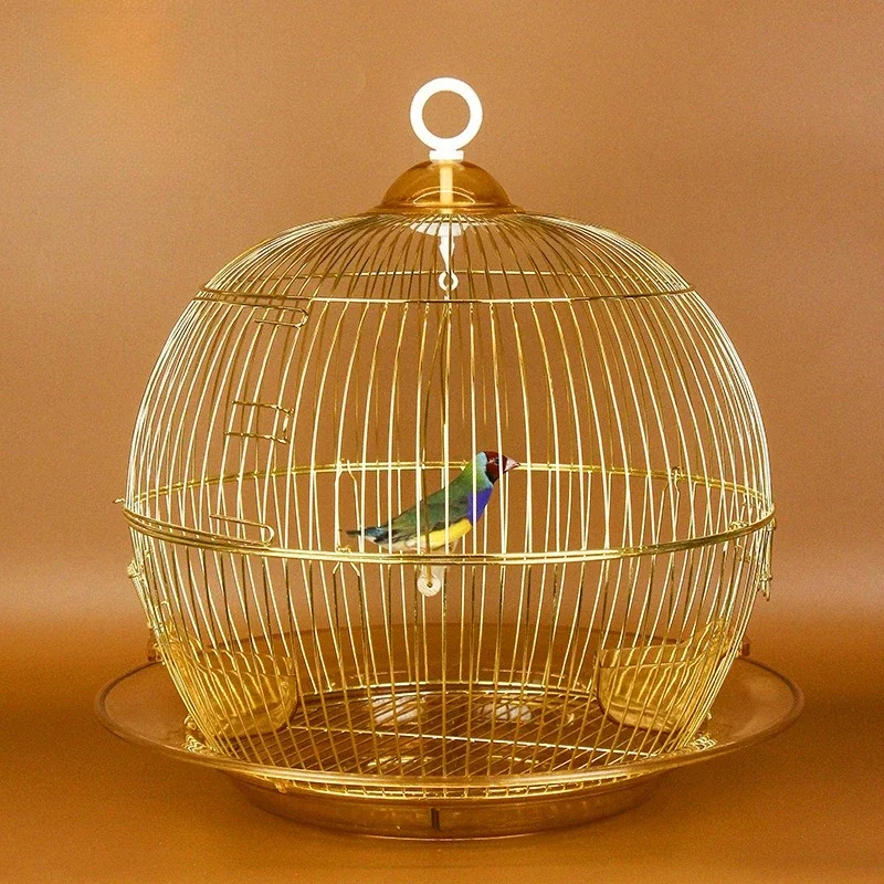 Round Bird Cage, Xuanfeng Tiger Skin, Munia Peony Pearl Metal Cage, Decorative Ornamental