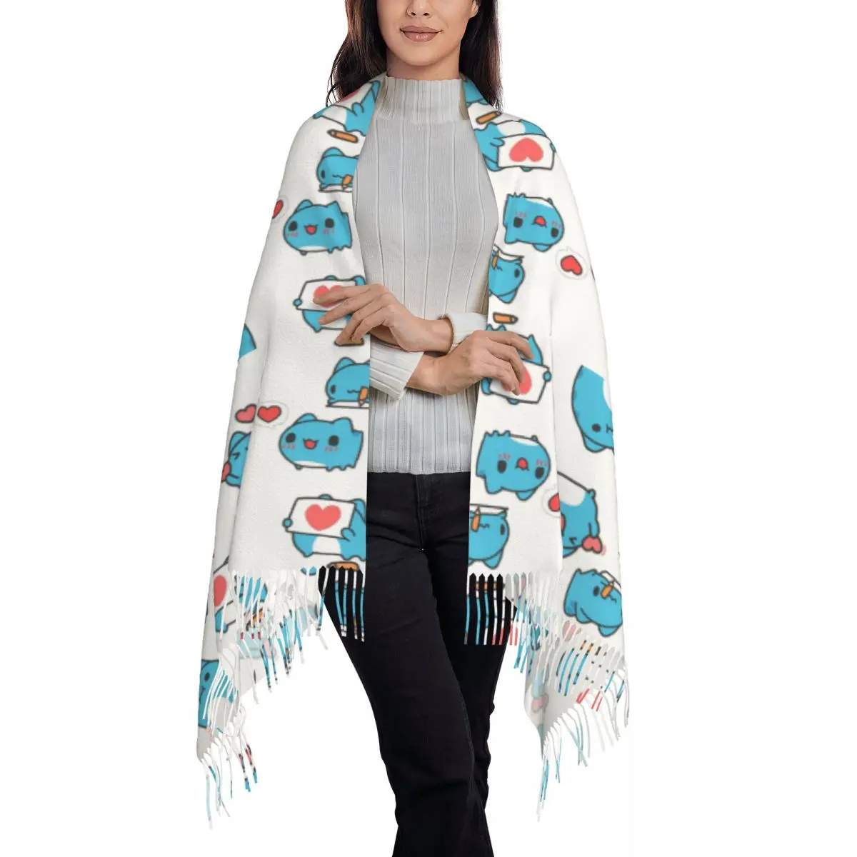Comic Cat Bugcat Capoo Scarf Tassel Scarves for Women Soft Warm Shawls and Wraps Large Fall Winter Shawl Wrap