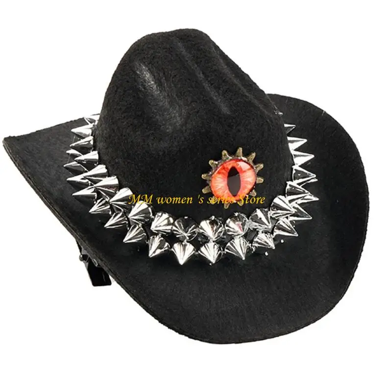 Q39C Vintage Gothicism Styles Hat Rivets Embellished Hat Fashion Demons Denims Hat