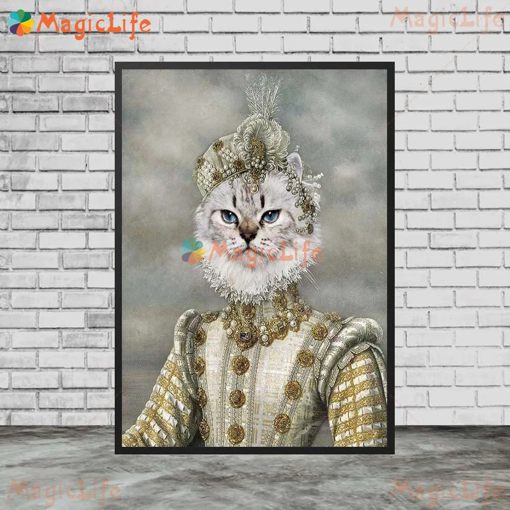 Pet Dog Cat Princess Renaissance Portrait Wall Pictures For Living Room Nordic Poster Wall Art Canvas Painting Unframed