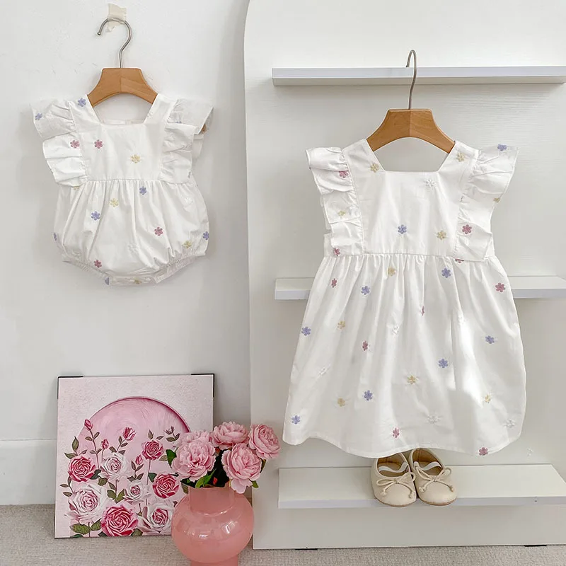 

0-7Yrs Toddler Sister Dress Newborn Baby Girl Cute Romper Ruffle Sleeveless Rompers Infant Onepiece Spring Summer Baby Clothes