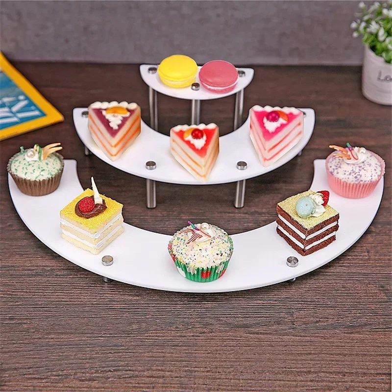 Semicircular 3 Tiers Acrylic Display Stand Rack Cupcake Dessert Mini Figures Makeups Storage Holder Shelf