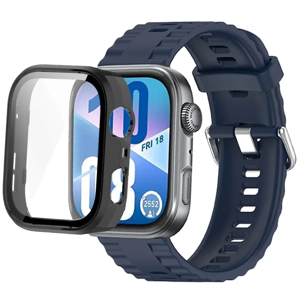 حافظة كمبيوتر + حزام لساعة Huawei Watch Fit 3/4 حافظة واقية مضادة للسقوط لساعة Huawei Watch Fit 4/4 Pro سوار معصم من السيليكون