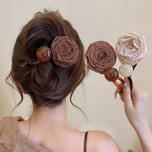 Imagen 1 del producto Horquillas de rosas secas con bola de felpa en forma de S Vintage para mujer, pinzas para el cabello con cola de caballo, pasadores con Clip de tiburón a la moda, accesorios para el cabello