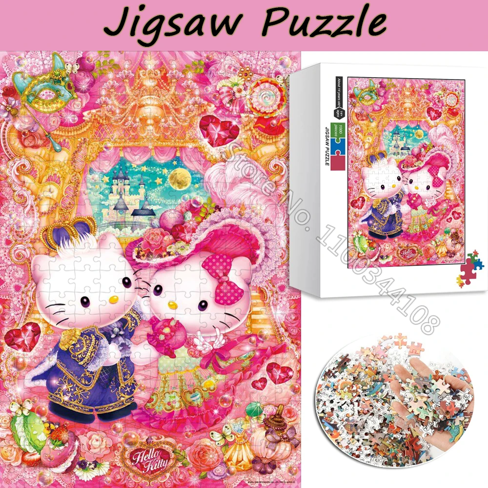 Sanrio Hello Kitty Jigsaw Puzzle 300/500/1000 Pieces Cartoon Puzzles Couple Handmade Toy Anniversary Gift Home Decor Collection