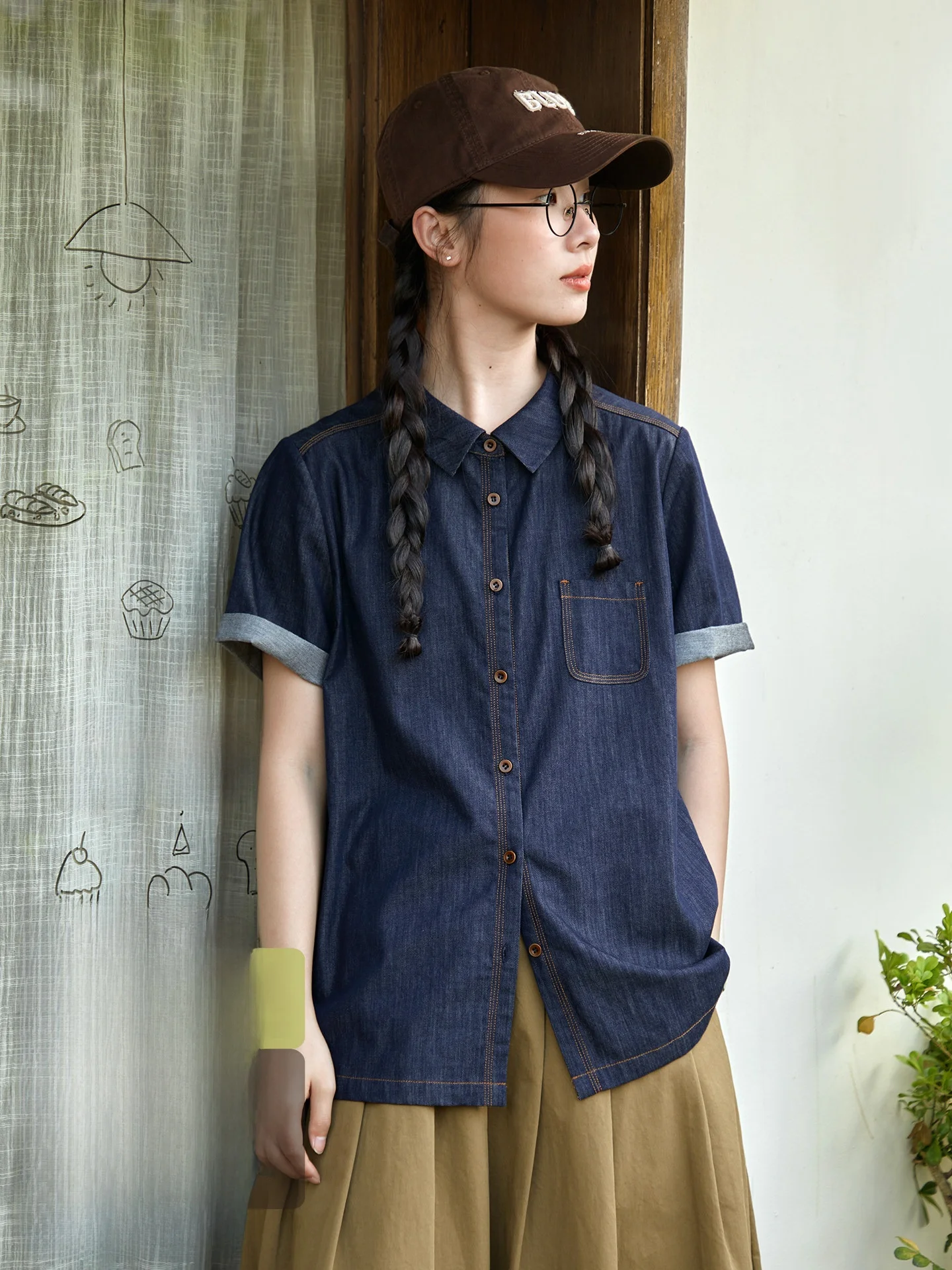 

Original Pure Cotton Denim Shirt Women Summer Loose Casual Versatile Turn-down Collar Short Sleeve Top Summer Breathable Skin...