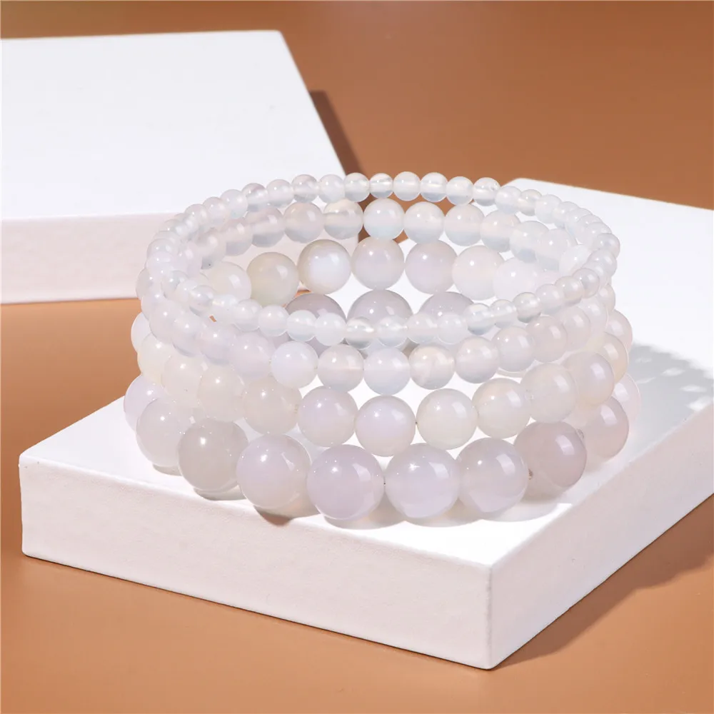 Fashion White Agates Bead Bracelets Natural Stone Beaded Bracelet 4 6 8 10mm Stonebead Bracelets for Women Men Jewelry Bangles