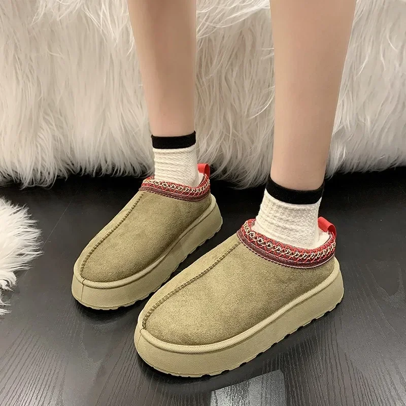 ฤดูหนาวรองเท้าใหม่ผู้หญิงรองเท้าแตะขนสัตว์ WARM Platform Wool Low-Top Snow BOOTS รองเท้าแตะหญิงกลางแจ้ง Anti-SLIP รองเท้า