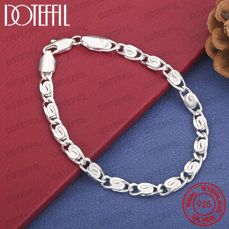 925 Sterling Silver 8-inch Delicate Twisted Cuban Chain Bracelet, Fashionable Women's Party and Wedding Accessories Jewelry