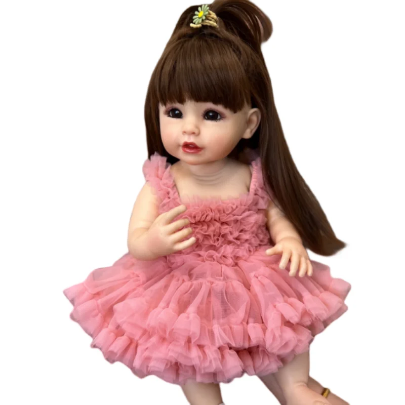 55CM Full Body Vinyl Soft Touch Reborn Dolls DouDou z różową sukienką Realistyczna lalka księżniczki dla maluchów Prezent świąteczny