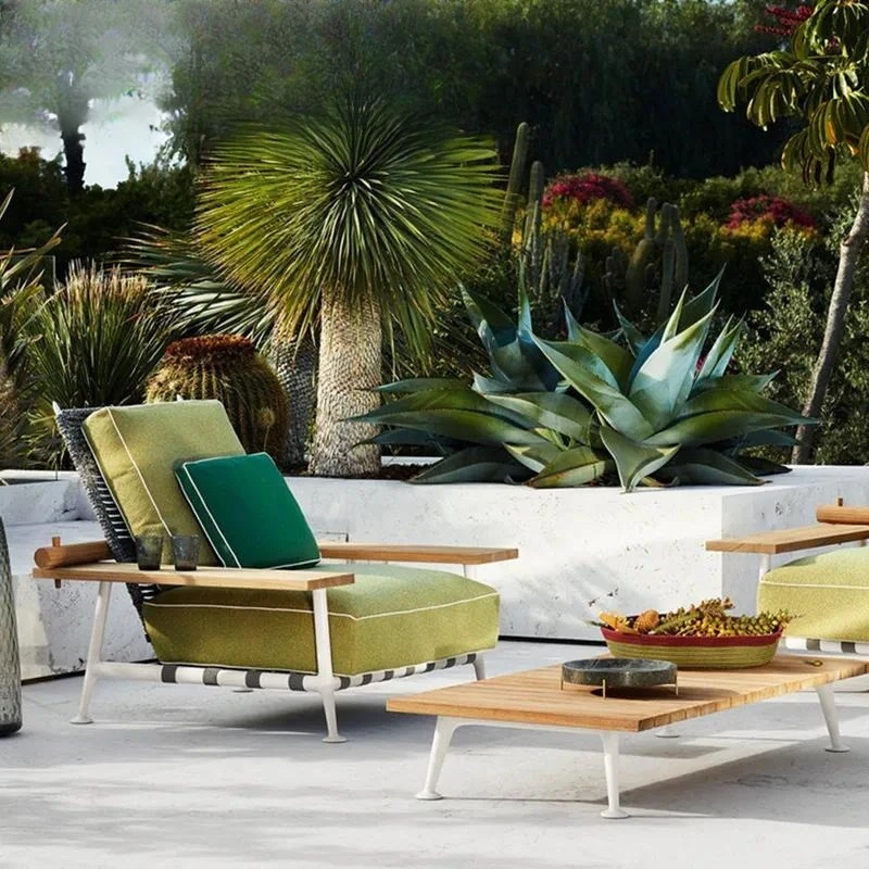 Outdoor Solid Wood Sofa Teak Rattan Garden Chair Balcony Living Room Courtyard Leisure Furniture