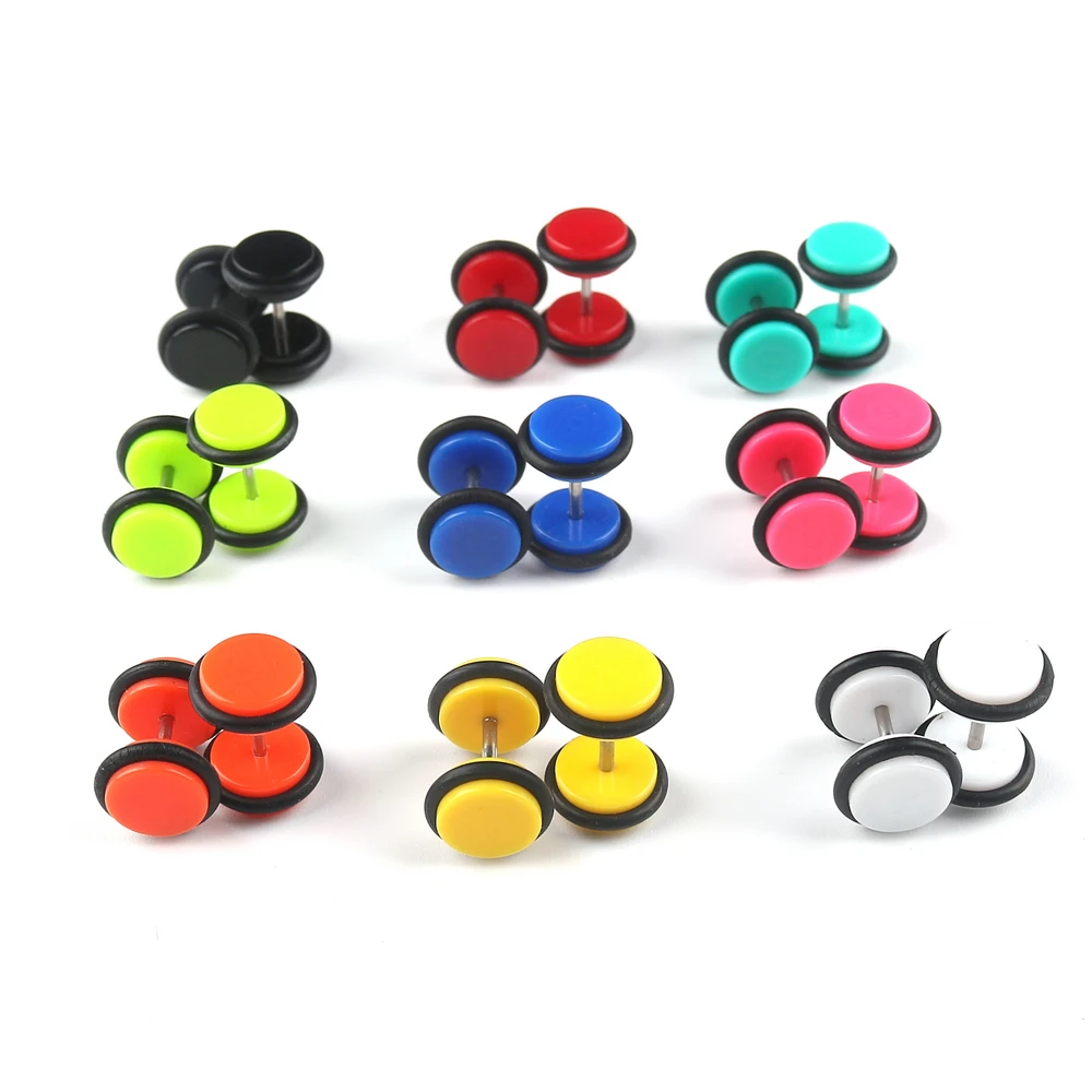 2PCS Clip On Earrings Fake Ear Plugs Tunnels Tragus Stainless Steel Acrylic Ear Cuff Clip Nose Ring Fake Piercing Body Jewelry