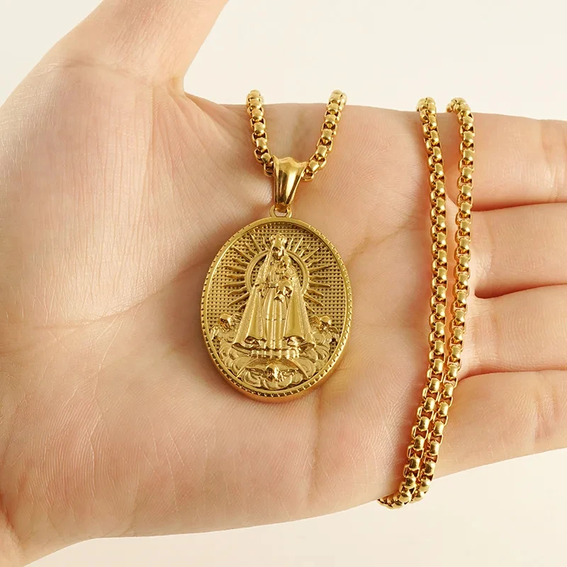 Collana vergine Maria in acciaio inossidabile per donna uomo collane con ciondolo in metallo Color oro/argento Virgen Maria