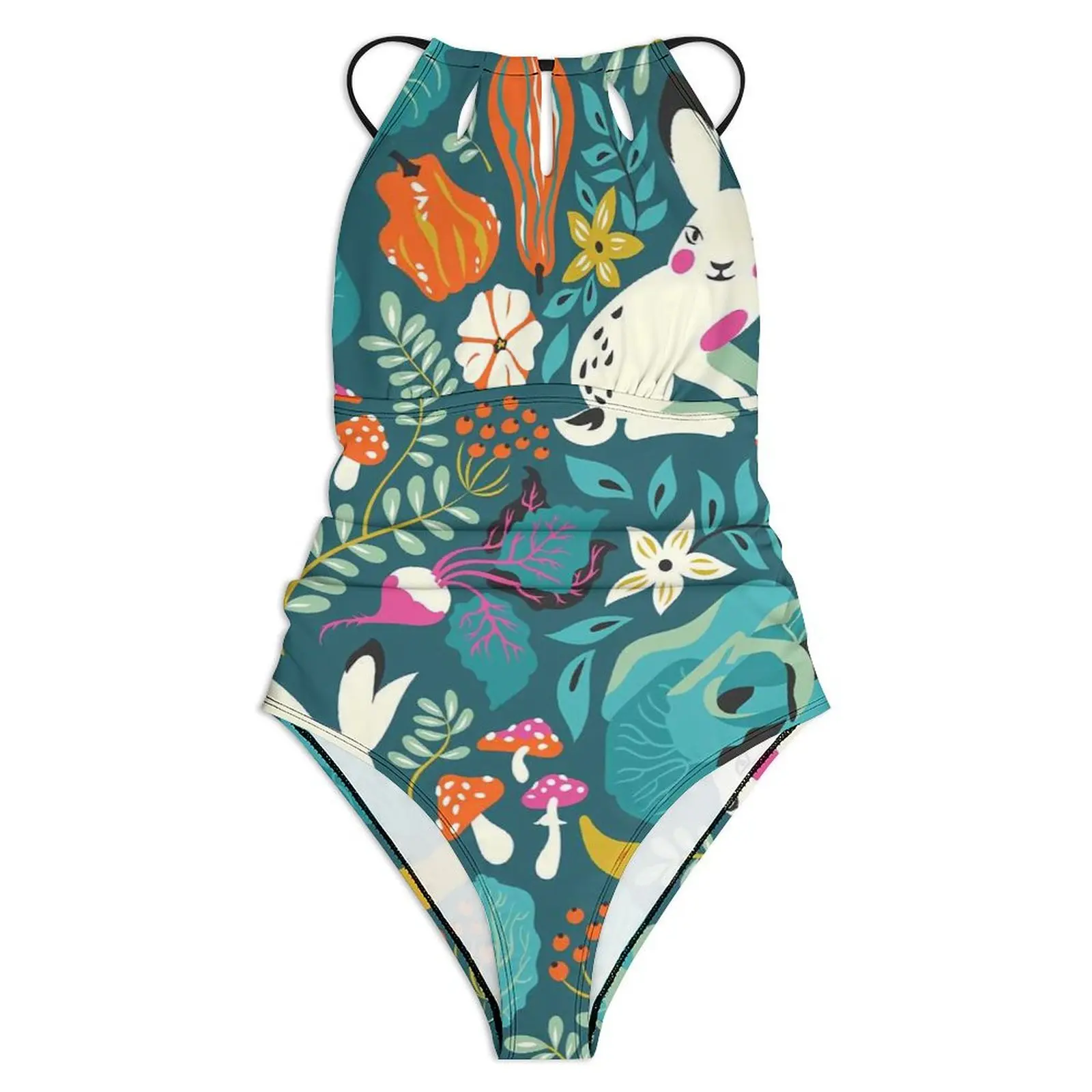 Happy Easter Swimsuit Sexy Bunnies Floral Print One-Piece Swimwear Push Up Swimsuits Trendy Holiday Surf Bathing Suit