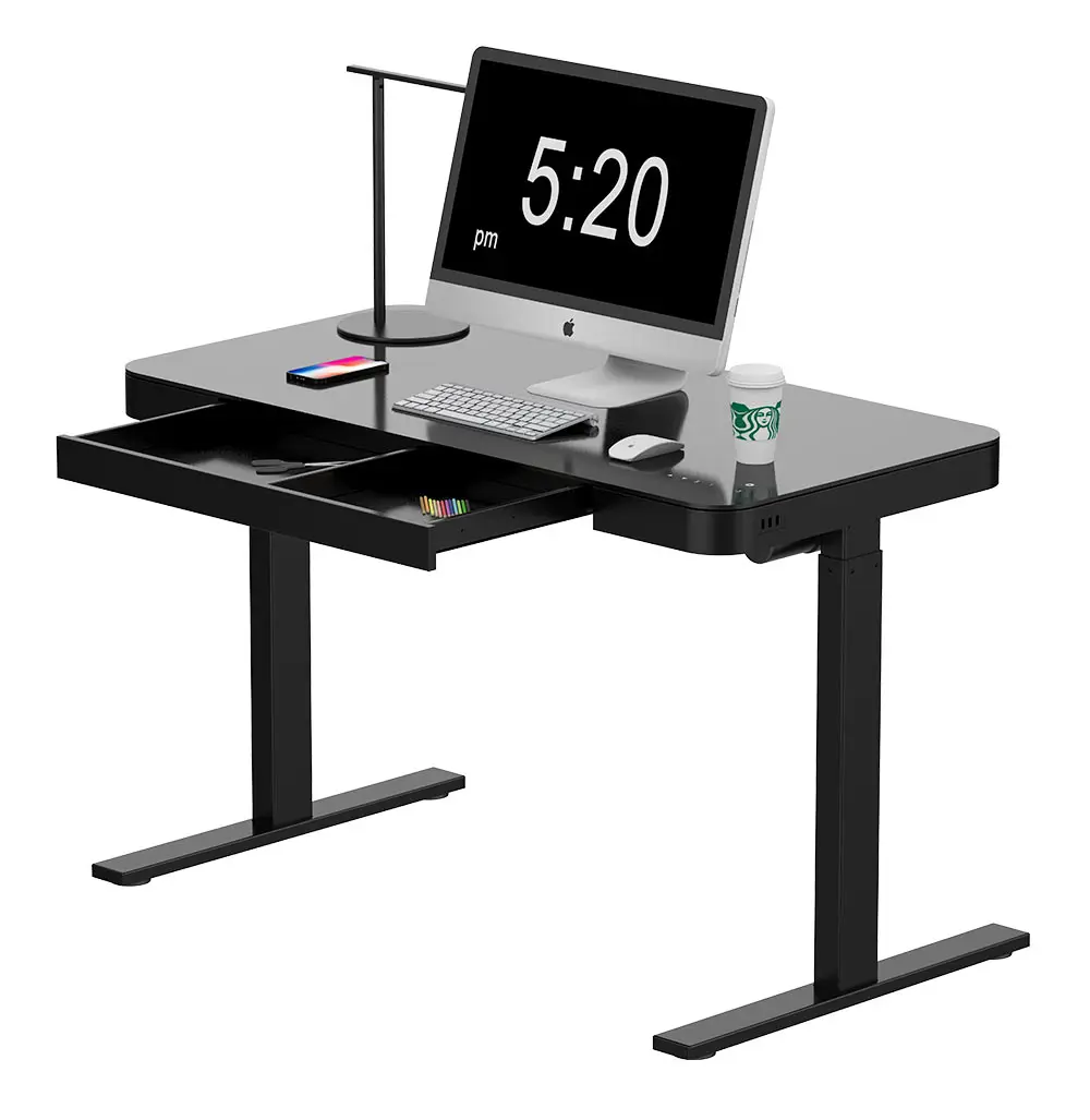 Electric Height Adjustable Table White Black Lifting Desk Frame Vanity Makeup Top Computer Glass Sit Stand up Desk With Usb