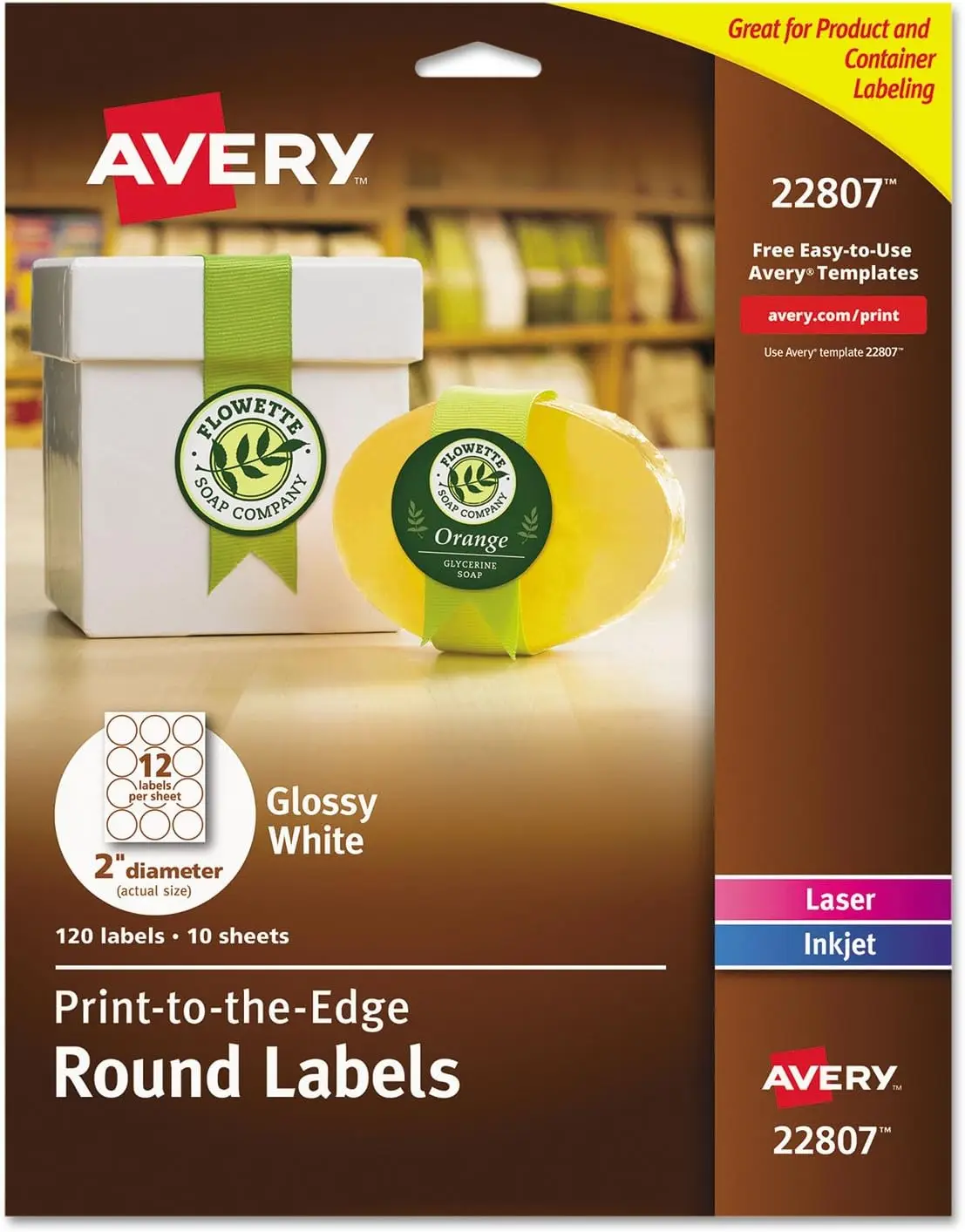 

Printable Round Labels, Sure Feed Technology, Glossy White Labels, 2' Diameter, Permanent Adhesive