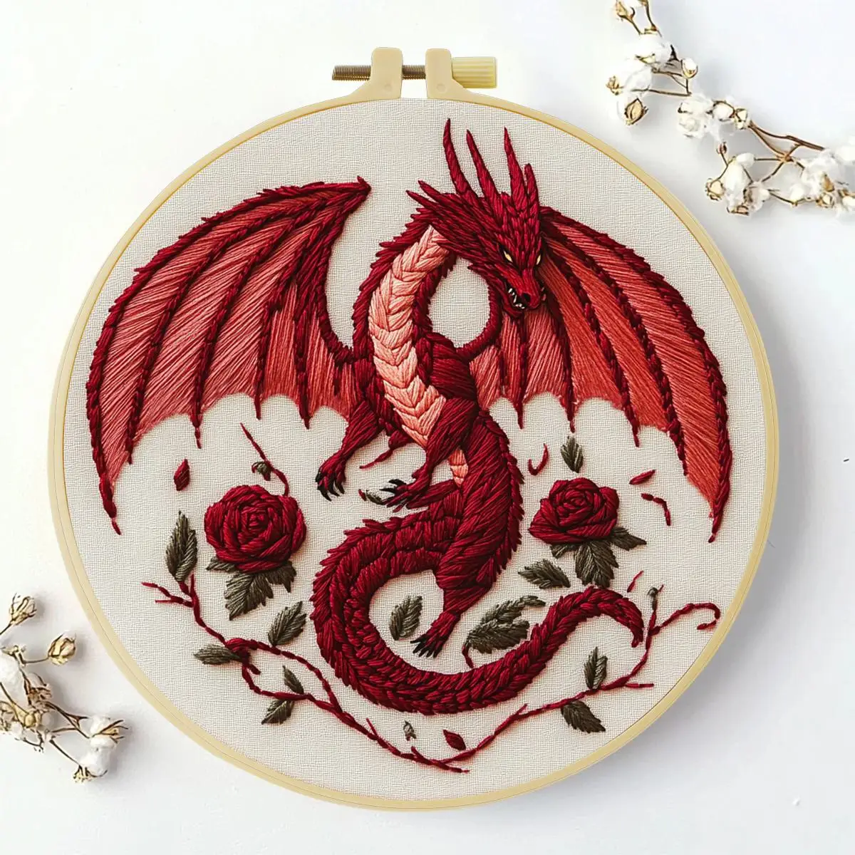 1 Stück 20X20CM/15X15CM 7,87/6,3 Zoll Roter Drache Stickerei Starter-Kit DIY-Kit DIY-Stickerei-Set Handarbeiten Nähkunst – Detail 2