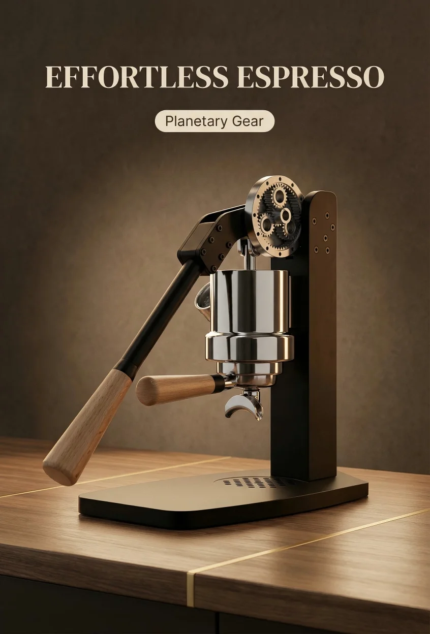 VK10 Hand Press Espresso Machine with E61 Portafilter Anodized Alloy Body 9 Bar Pressure Reusable Filter Plug-And-Play