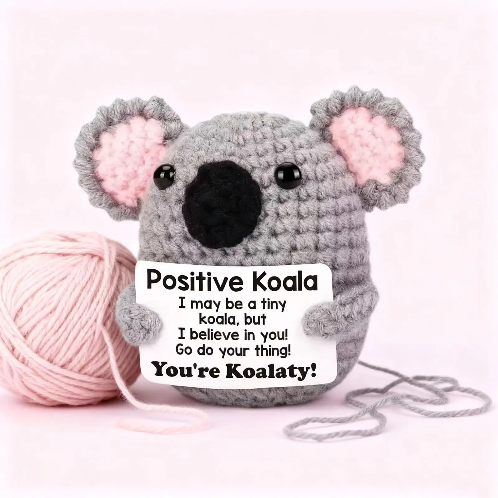 Cute Crochet Koala Charm Hand Knitted Positive Card Figurine Funny Friend Gift Table Bookshelf Decor Emotional Support