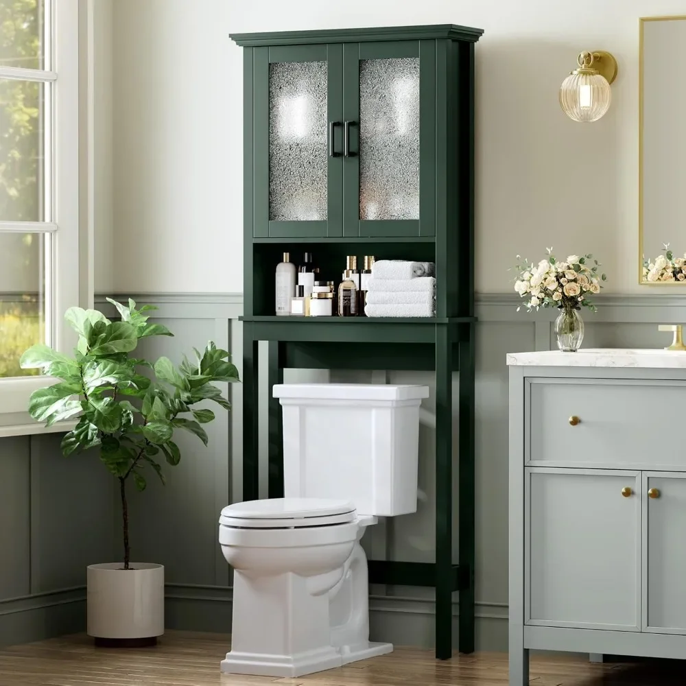 

over the toilet storage cabinet, over toilet storage with glass doors and adjustable shelf, thicken frame above the toilet stora
