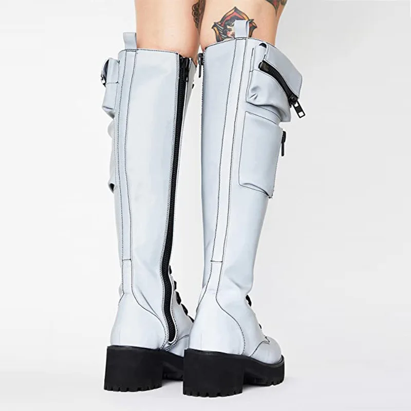 Damskie buty za udo czarne modne czarne Punk Goth seksowne damskie buty na platformie buty motocyklowe damskie buty na obcasie duże rozmiary 43