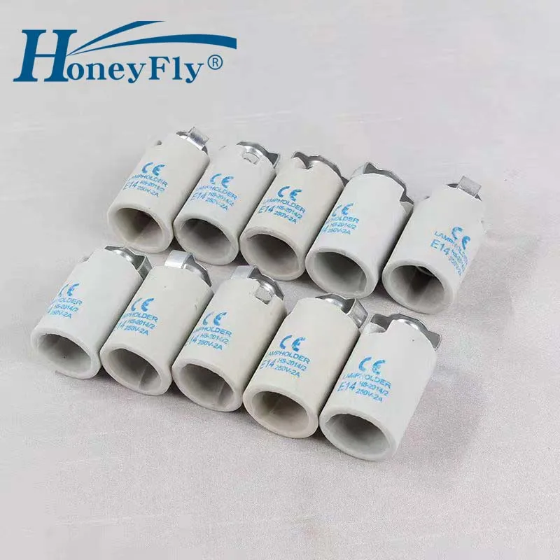HoneyFly 10pcs E14 Ceramic Lamp Base 12V-240V High Temperature Resistance Connector for Indoor Chandelier Ceiling Light