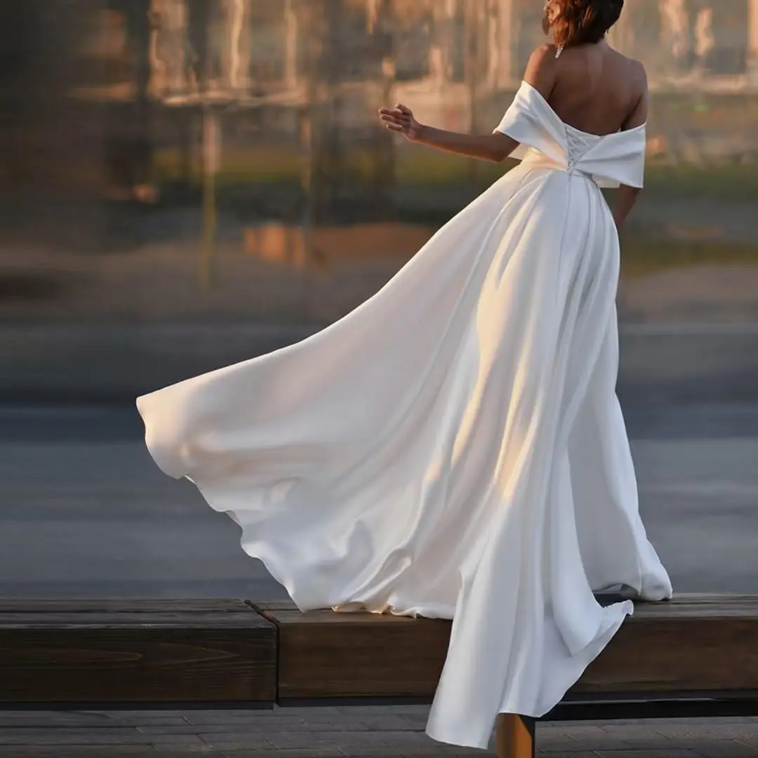 Vestidos de novia de satén de alta gama para boda, dama de honor, banquete, fiesta de cumpleaños, vestidos de noche