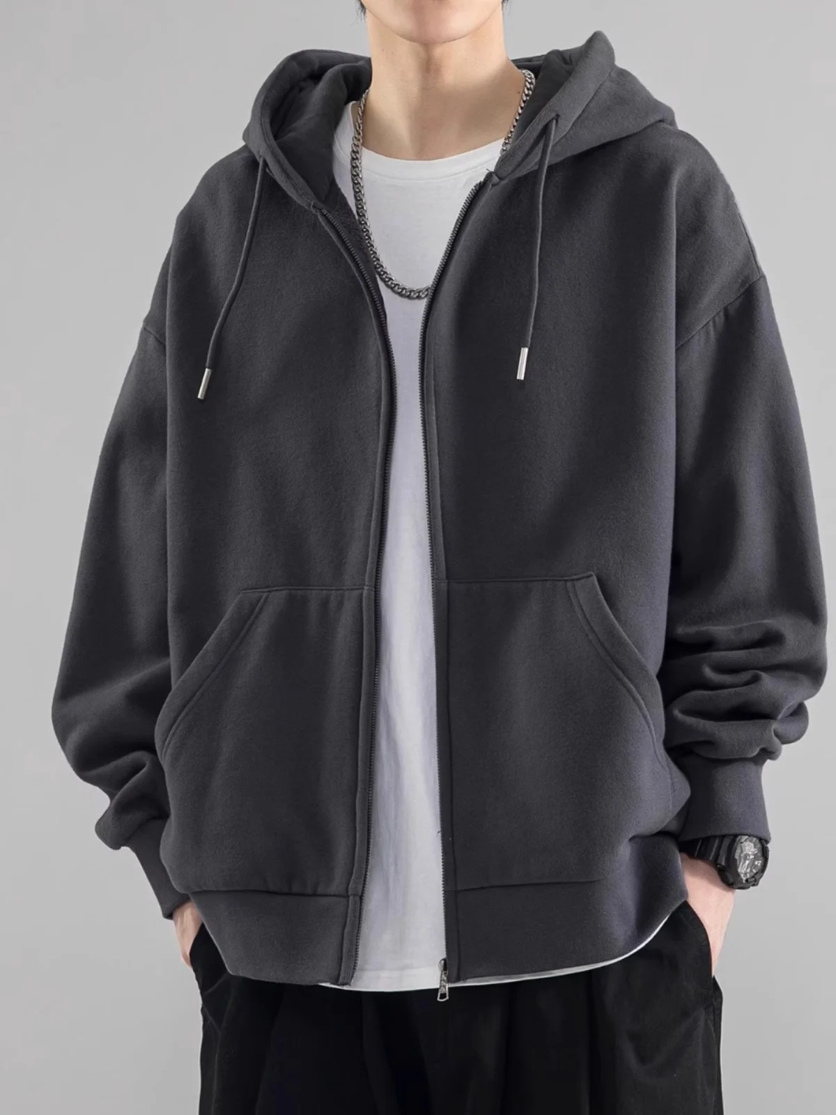 Heavyweight Hooded Sweatshirt Cardigan Men's Spring Autumn Winter New Fleece Lined Trendy Brand Casual Outerwear Jacket