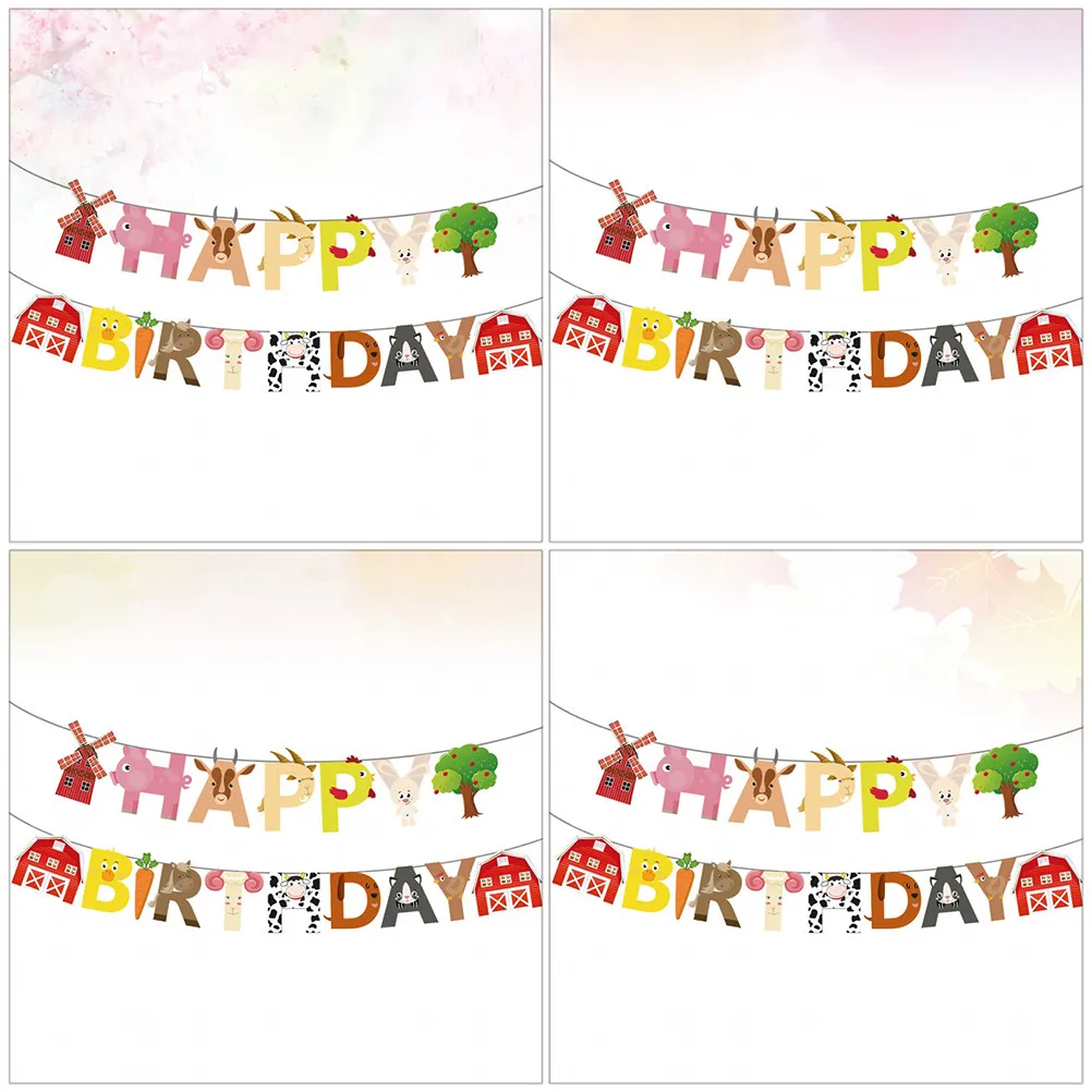 2pcs Birthday Theme Banner Animal Pull Flag High Quality Style Party Decor Supplies Happy Atmosphere Cartoon - view 5