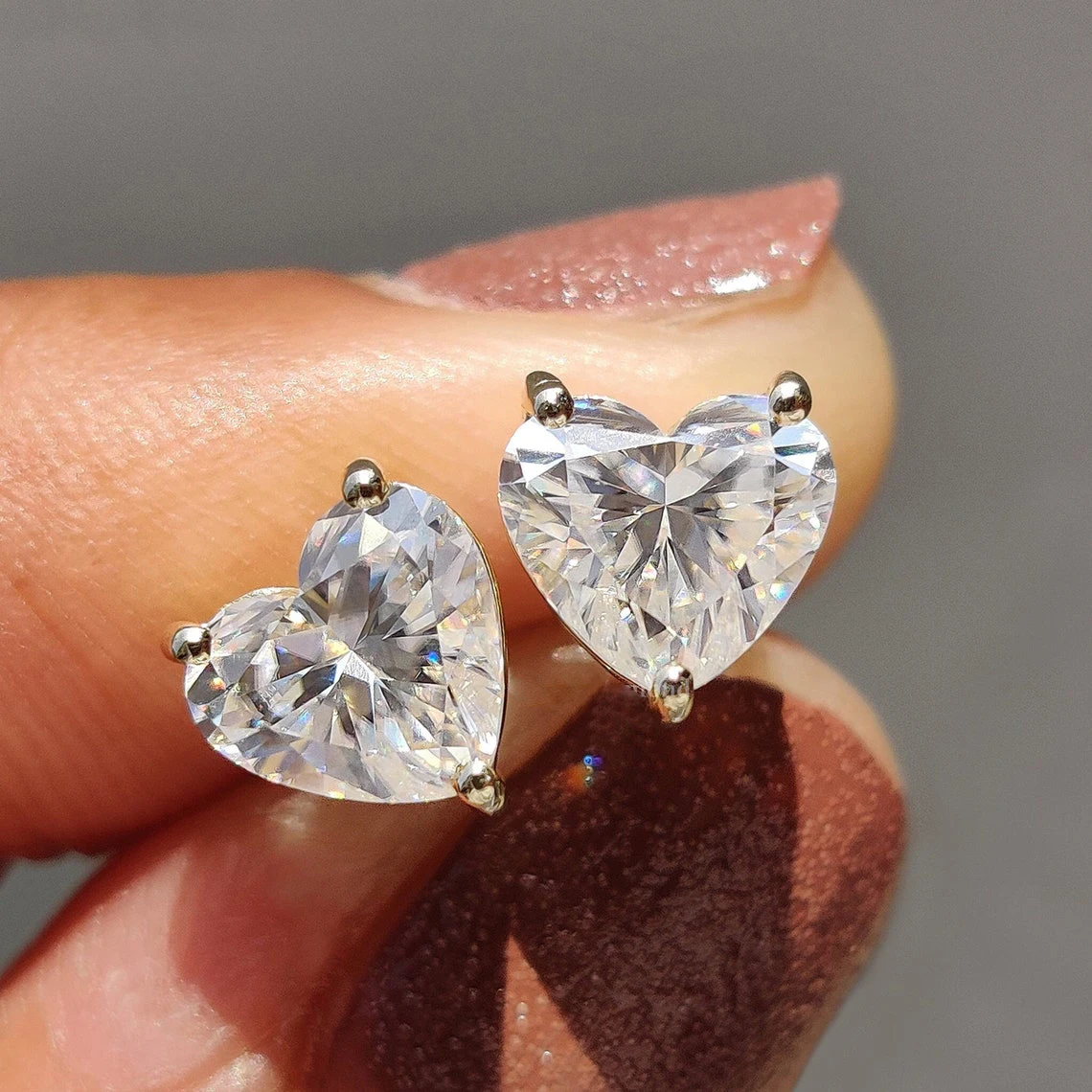 Heart Shape Moissanite Stud Earrings for Women Men 1/2/4carat  Certified Lab Diamond Ear Studs S925 Silver Plated 18k Gold