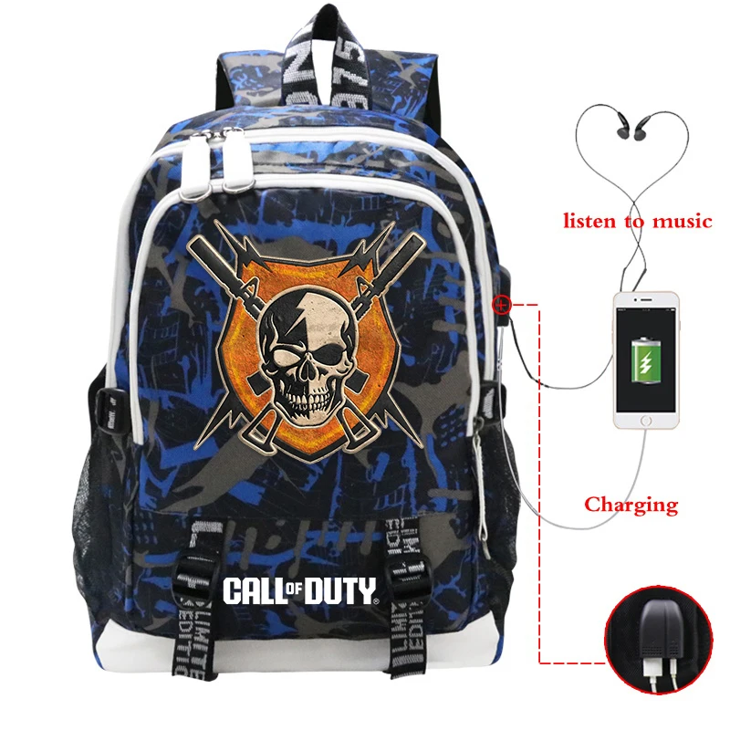 Call of Duty Print Large School Bags for Teenage Boys USB Port Canvas Backpack Student Book Bag Fashion Laptop School Backpack