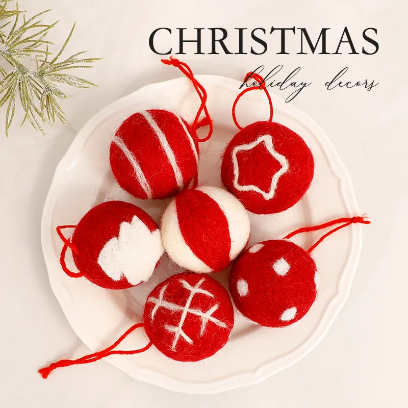 

New 6Pcs Snowflake Circle Wool Felt Christmas Tree Decoration Christmas Ball Flower Box Bouquet Vine Circle Christmas Pendant