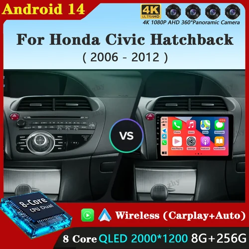 Android 14 Carplay Radio de coche para Honda Civic Hatchback 2006 - 2012 navegación GPS reproductor Multimedia wifi + 4G estéreo Auto DSP 2DIN
