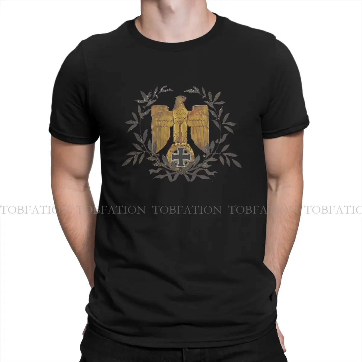 Gold Eagle With Iron Cross Unique TShirt Iron Cross Top Quality Hip Hop Clothes T Shirt Stuff