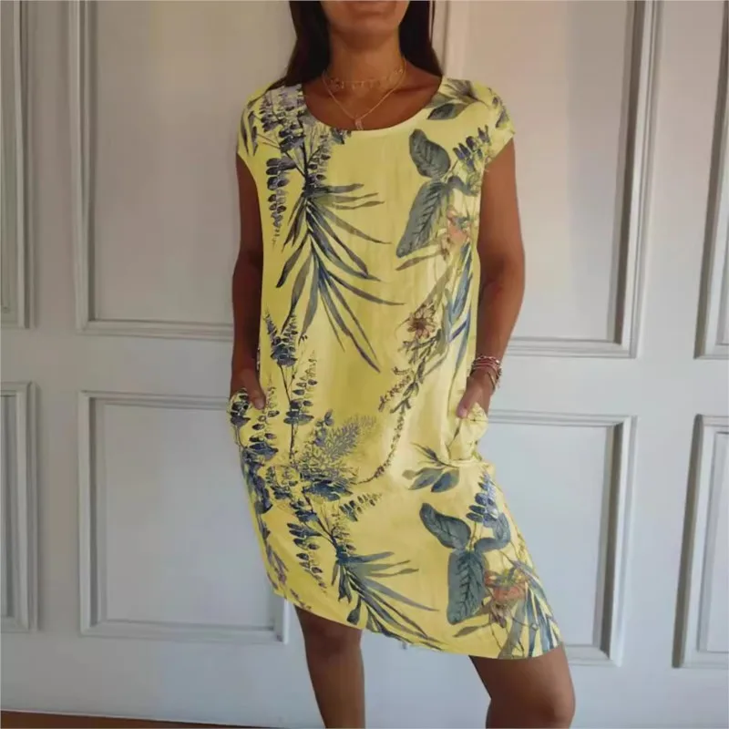 Vestido Vintage con estampado botánico para mujer, pantalón corto informal bohemio a la moda, con bolsillos, para vacaciones y playa, verano 2024