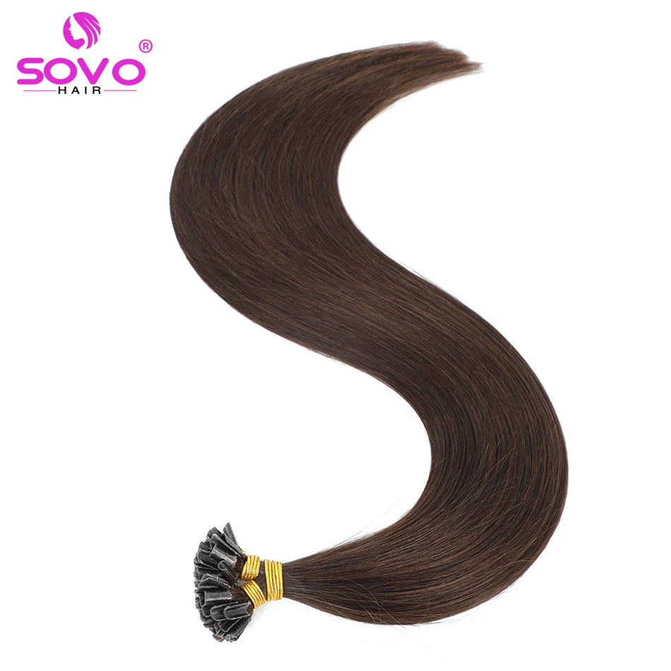 SOVO U Tip Hair Extensions Keratin Hair Extension European Human Hair Blonde 50 Strands Brown 613 Nail Bond Capsule Machine Remy