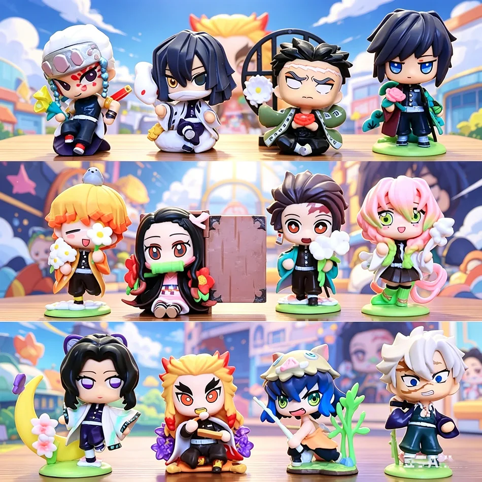 1-12 Stück Anime Demon Slayer Blind Box Tanjiro Kamado Nezuko Cartoon-Figur PVC-Modell Ornament Geschenkbox Weihnachts- und Halloween-Geschenk