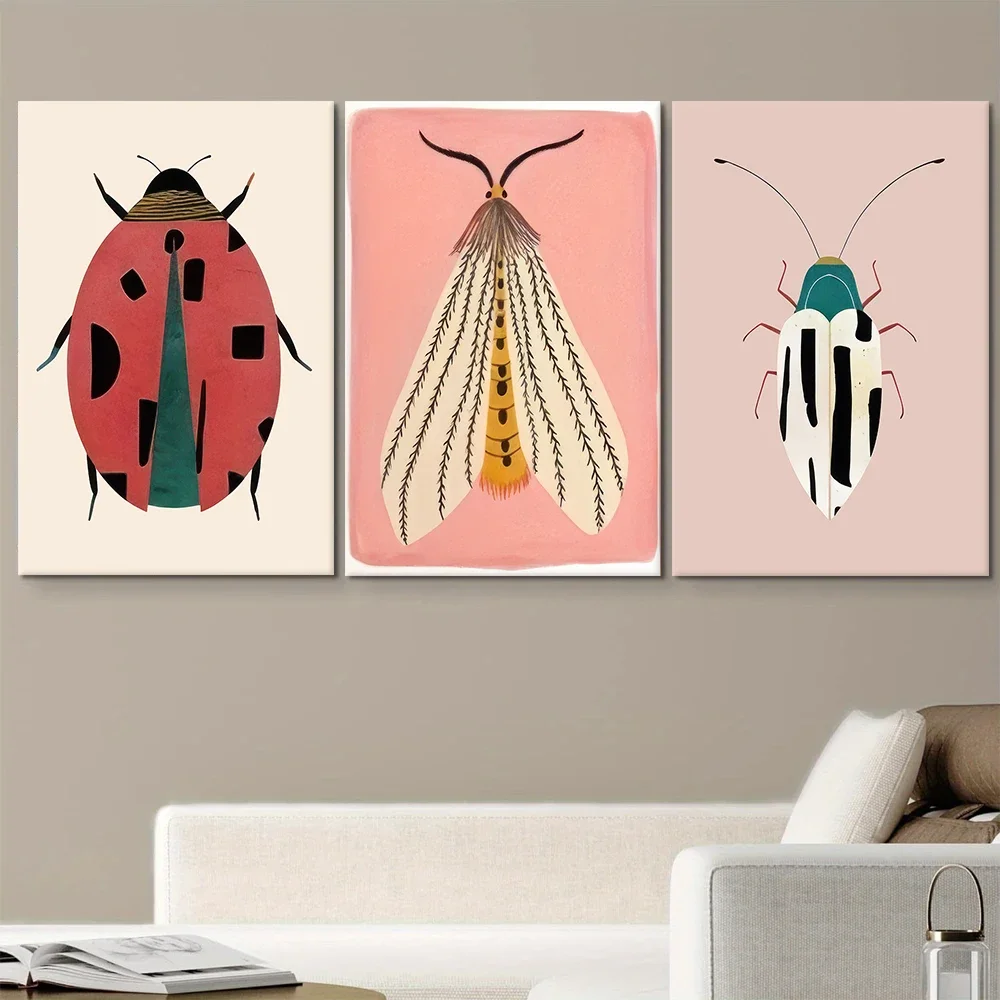 Multi-size 3PCS frameless high-definition decorative paintings,3PC, Modern minimalist ladybug canvas decorative painting, childr