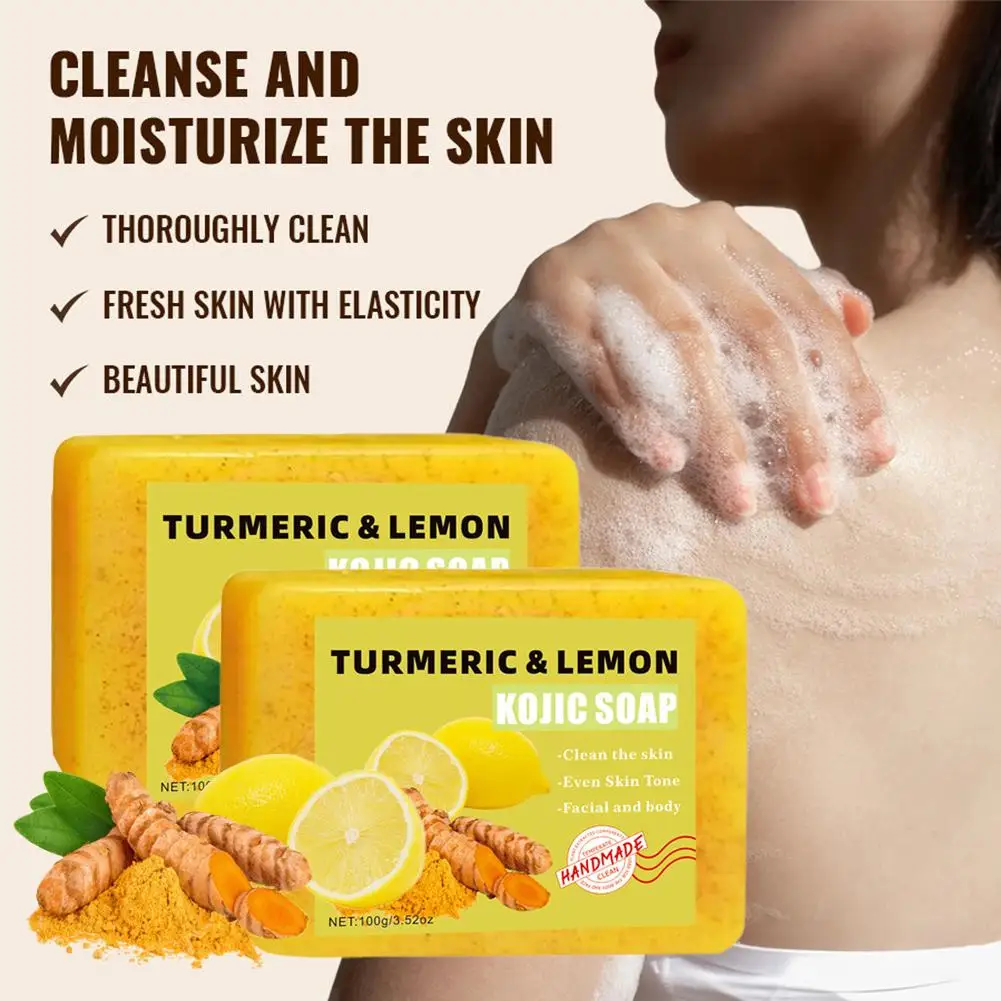 HOT Organic Kojic Acid Lemon Turmeric Soap for Dark Spots, Turmeric Soap for Face Wash Brighten Dark Spot Corrector Skin Care