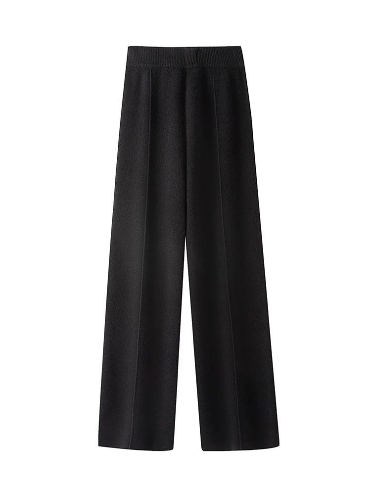 

Women Wide Leg Pants Autumn Winter Mid Seam Wool Trousers Basic Casual Loose Style 100% Merino Wool Knitwear Soft Warm Pants
