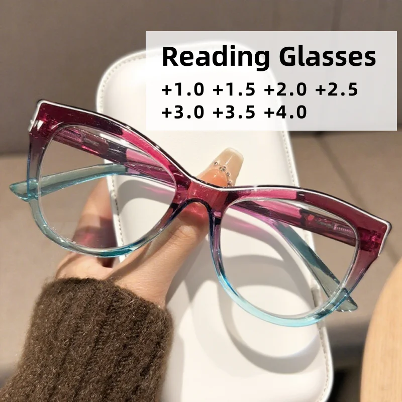 

New European and American Painted Cat Eye Reading Glasses Fashionable High-definition Anti Blue Light Glasses Diopter To +4.0
