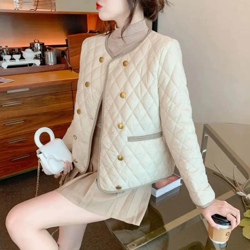 Women's long sleeved high-end style explosive street diamond grid thin down jacket loose autumn and winter cardigan short jacket