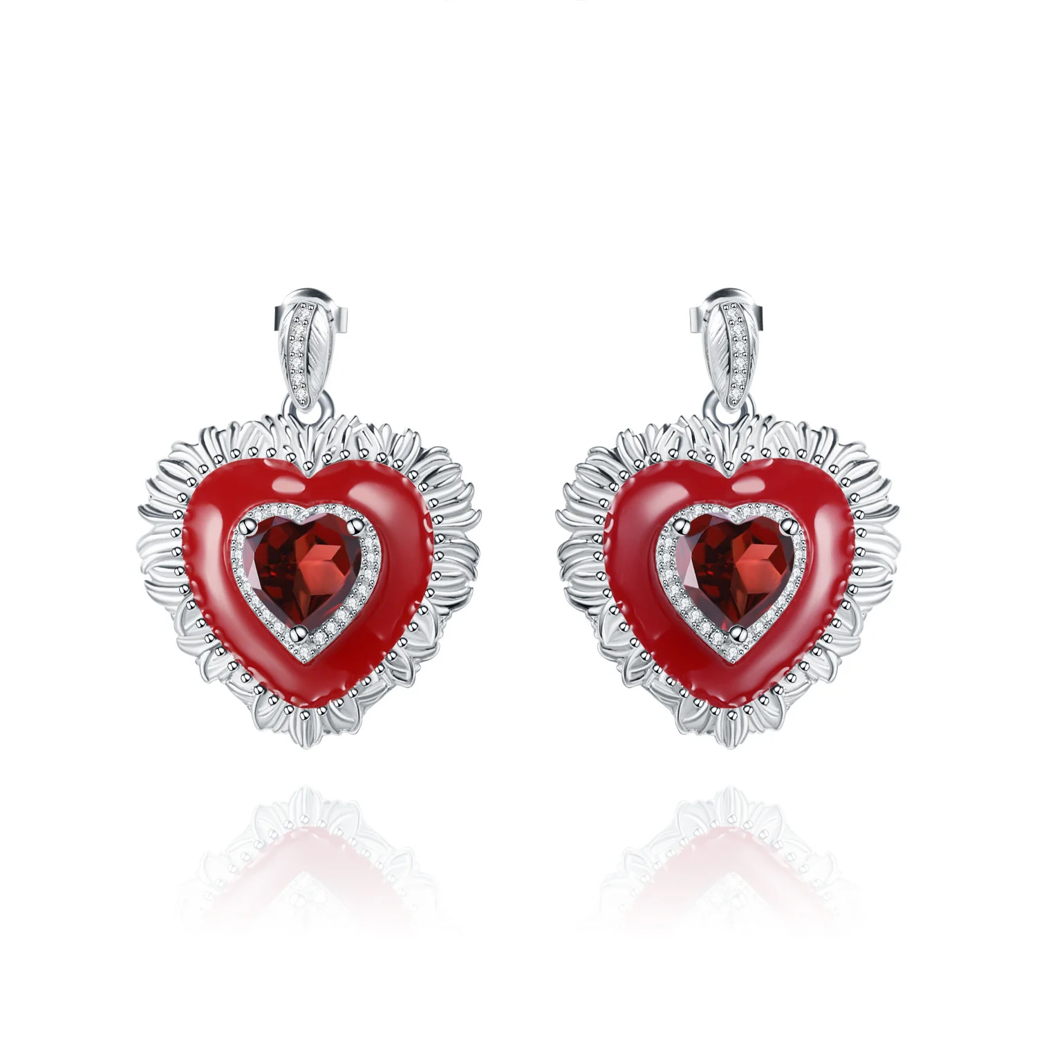 genuine Luxury brand real jewels Designer Natural Garnet Love Personalized Design s925 Silver Color Earrings high quality